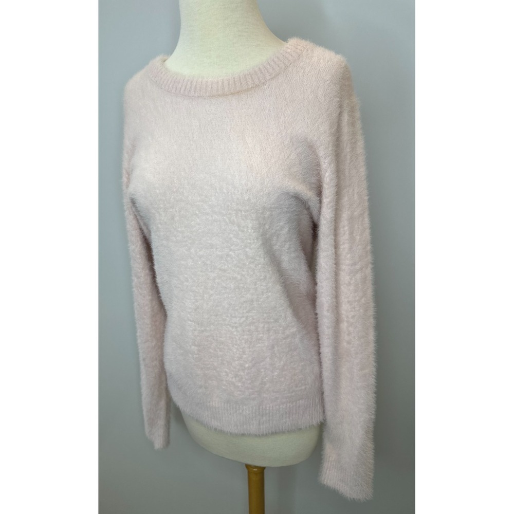 NWT Lucky Brand Pink Fuzzy Eyelash Knit Crew Neck Sweater Large Stretch Cozy - Picture 3 of 15
